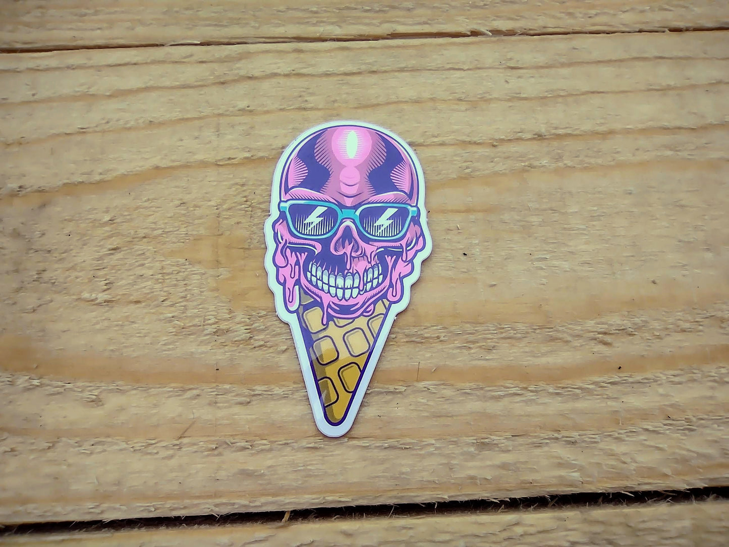 Skull Ice Cream Vinyl Sticker – Glossy Waterproof Goth Dessert Decal