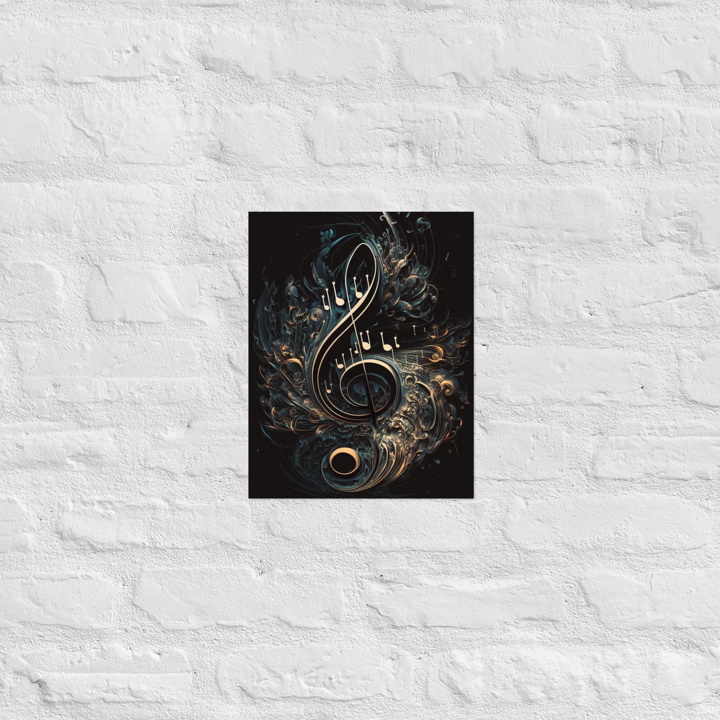 Elegante póster con espiral de clave de sol dorada