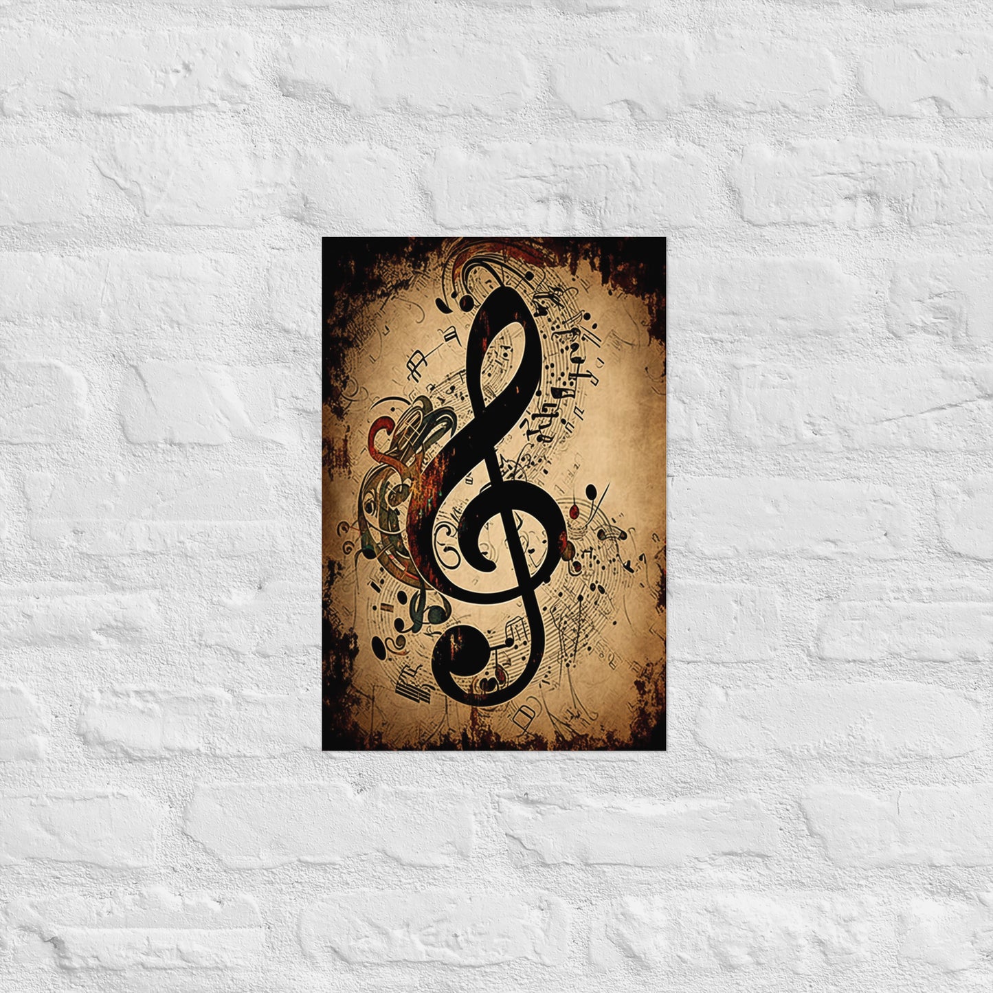 Póster rústico vintage de clave de sol