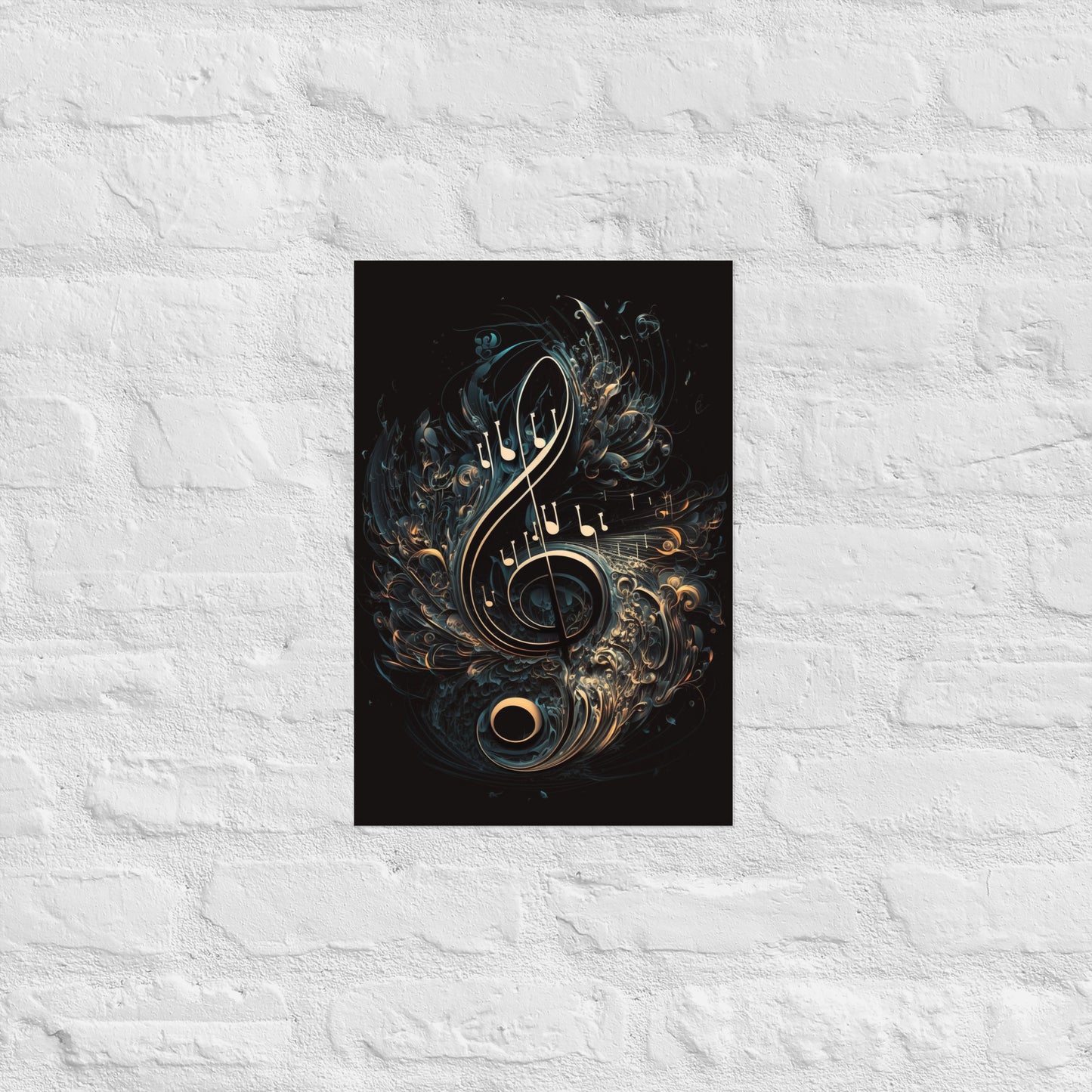 Elegante póster con espiral de clave de sol dorada