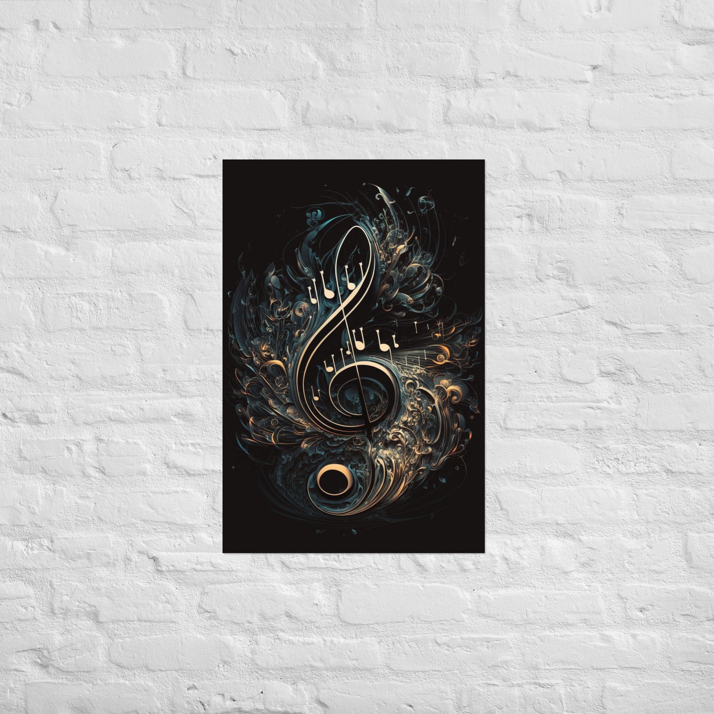 Elegante póster con espiral de clave de sol dorada