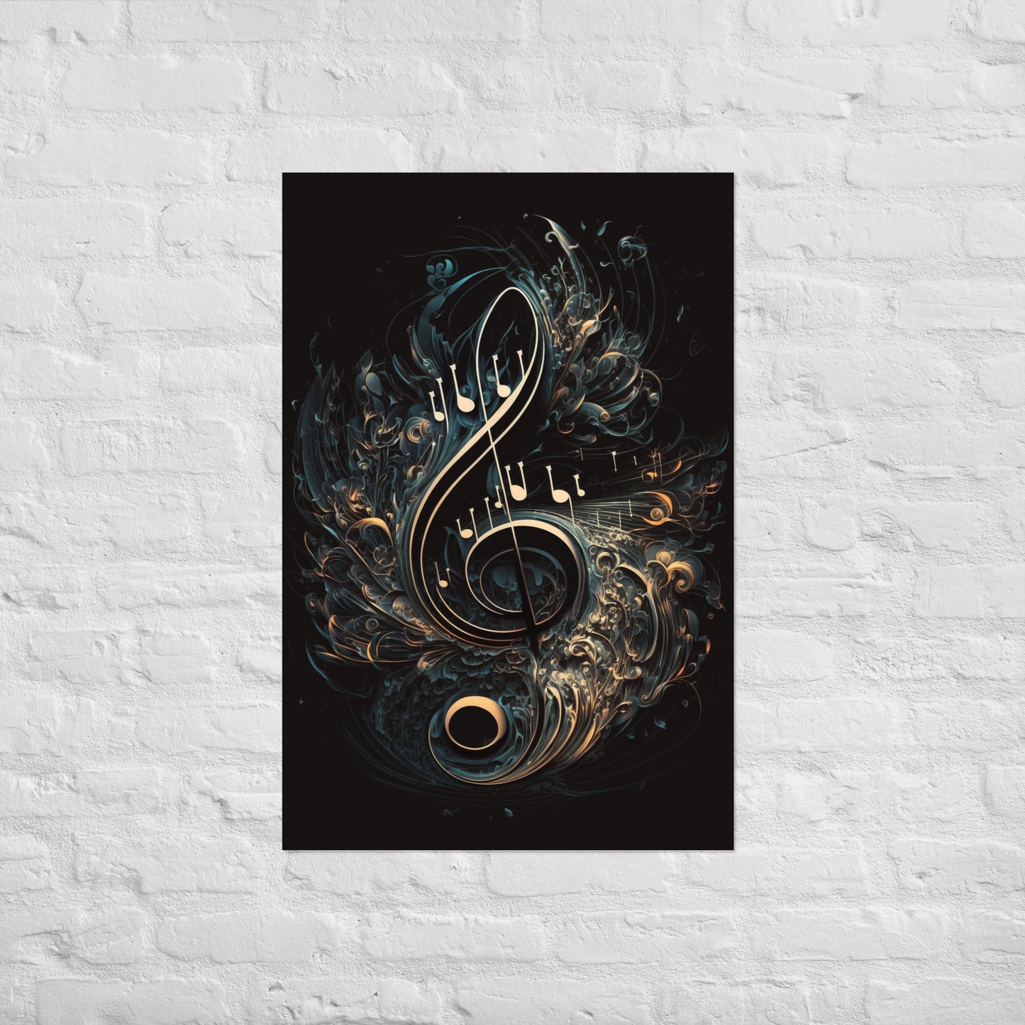 Elegante póster con espiral de clave de sol dorada