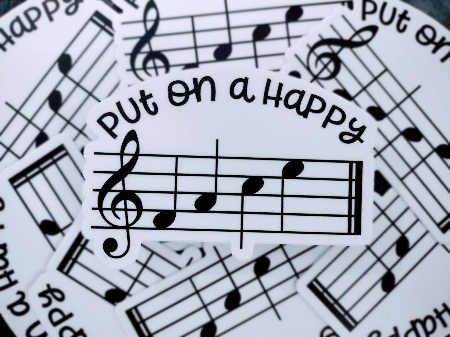 Put on a Happy Face Sticker – Musical Notes Smiley for Music Lovers