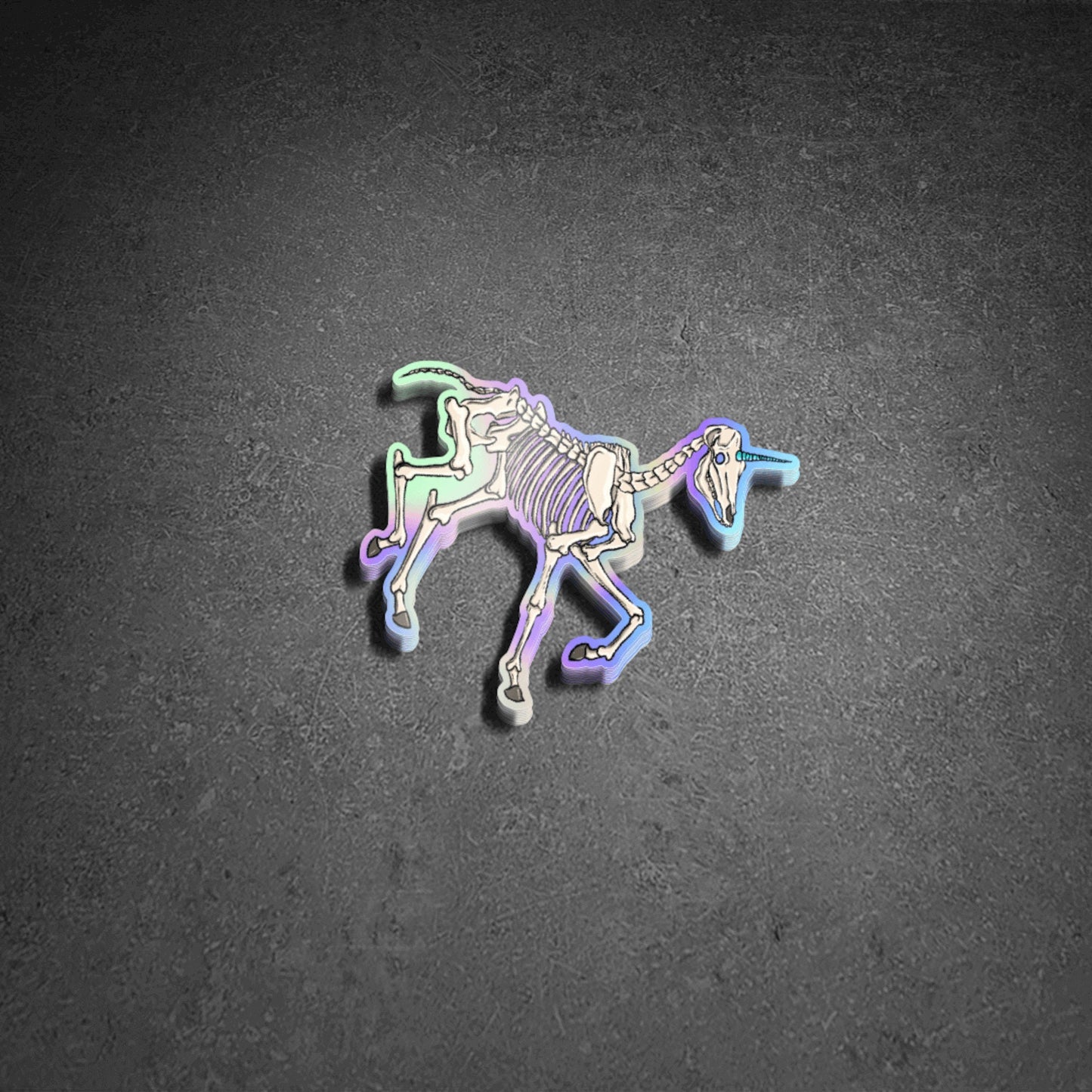 Holographic Unicorn Skeleton Vinyl Sticker – Spooky Mythical Magic
