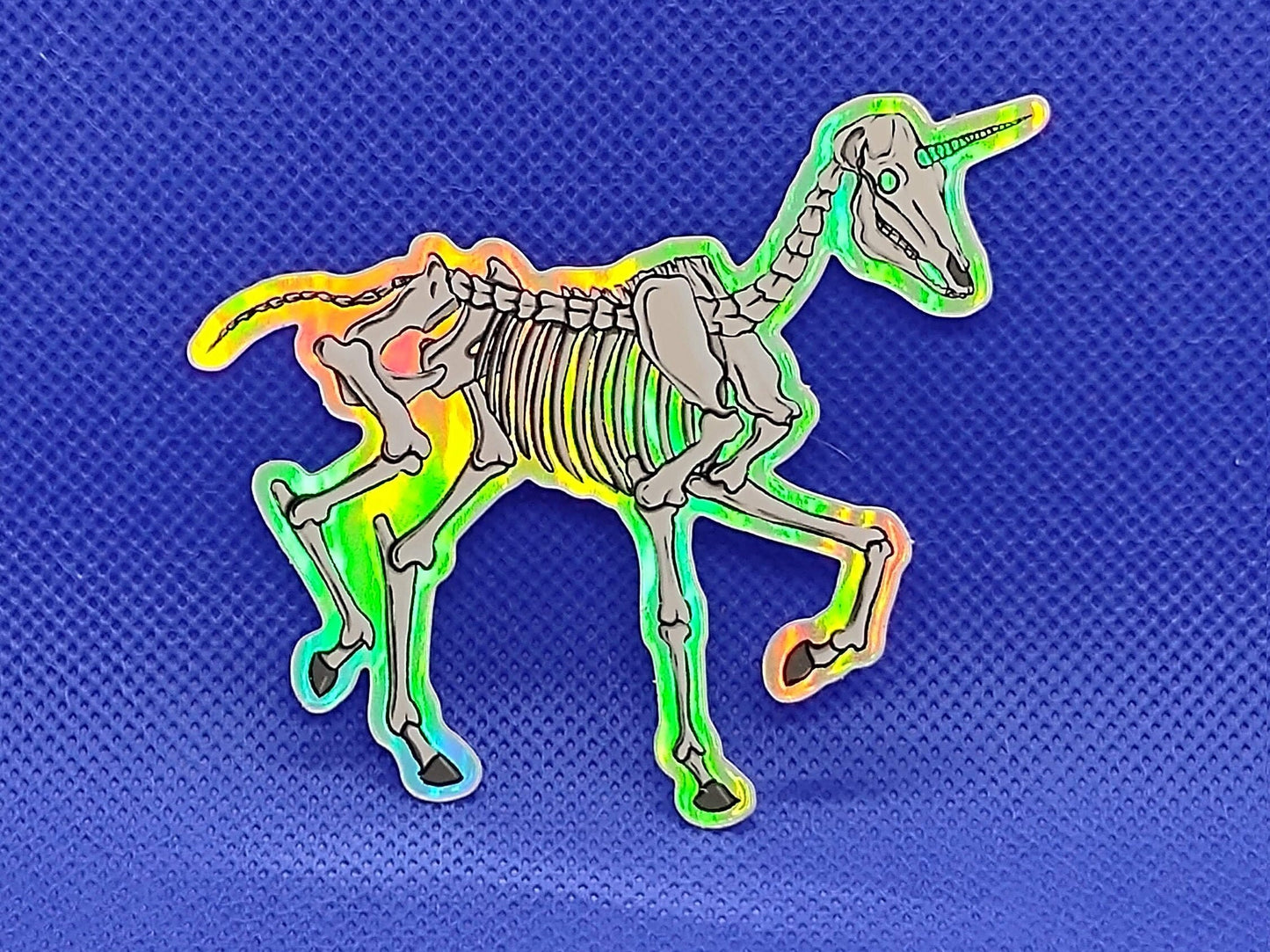 Holographic Unicorn Skeleton Vinyl Sticker – Spooky Mythical Magic
