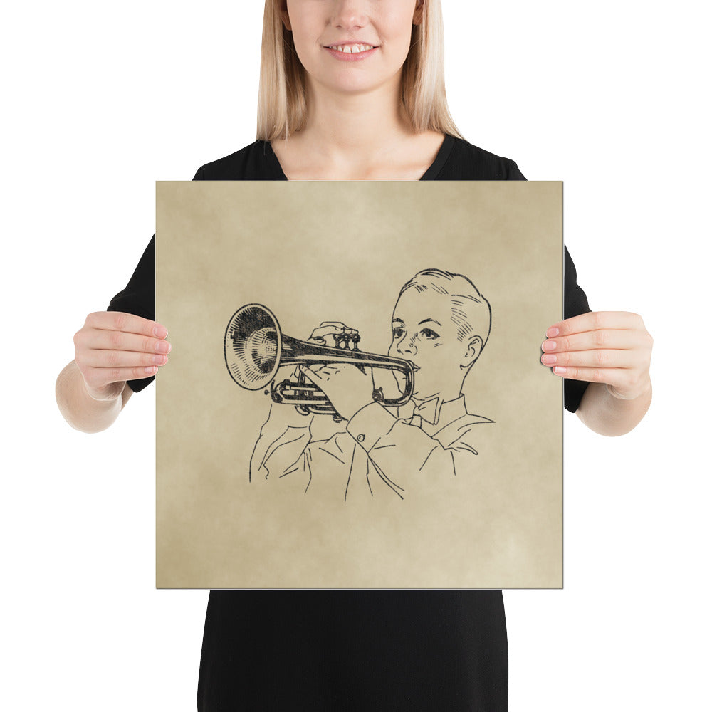 Póster vintage de arte lineal de trompetista