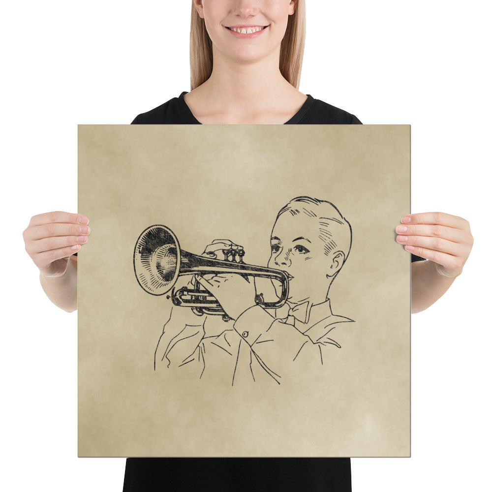 Póster vintage de arte lineal de trompetista