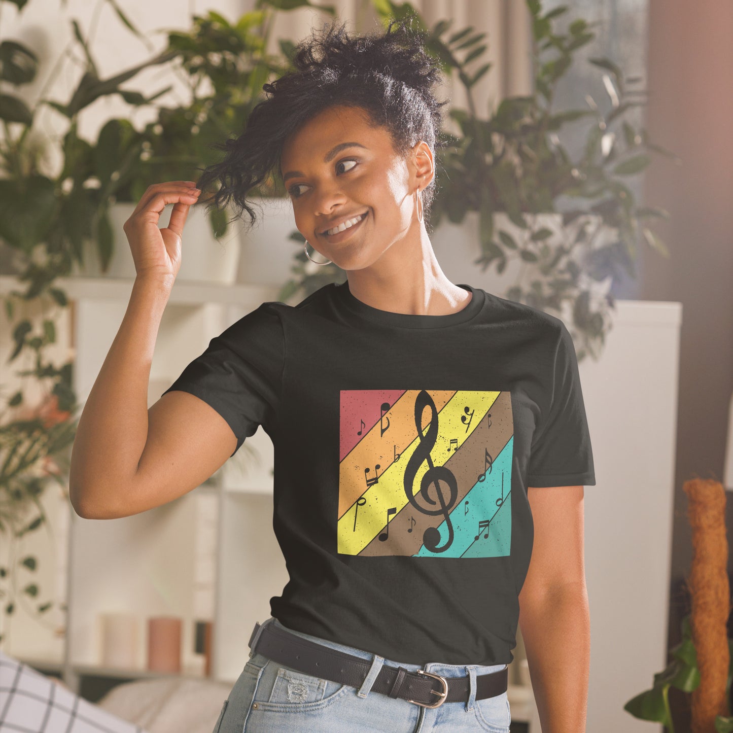 Camiseta con clave de sol y melodía retro