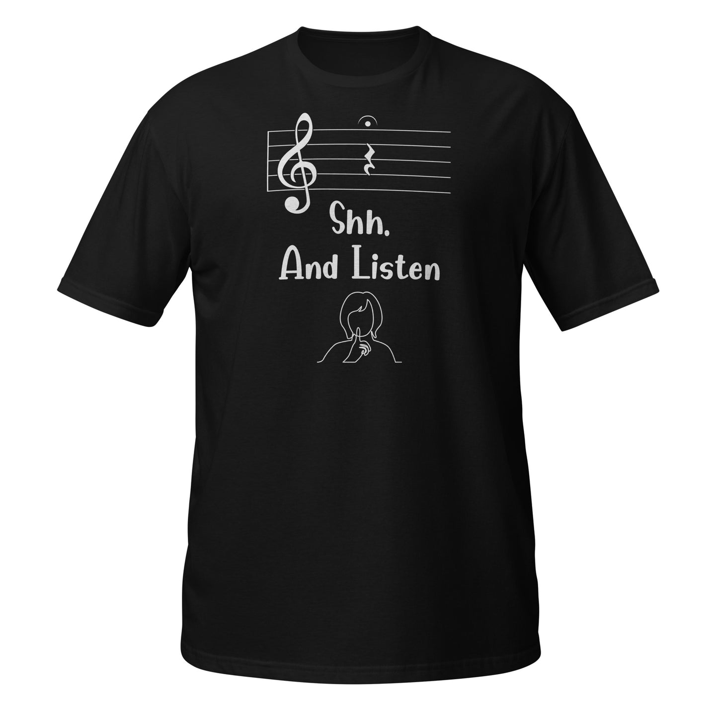Camiseta musical "Shhh y escucha" (Escucha en tonos apagados)