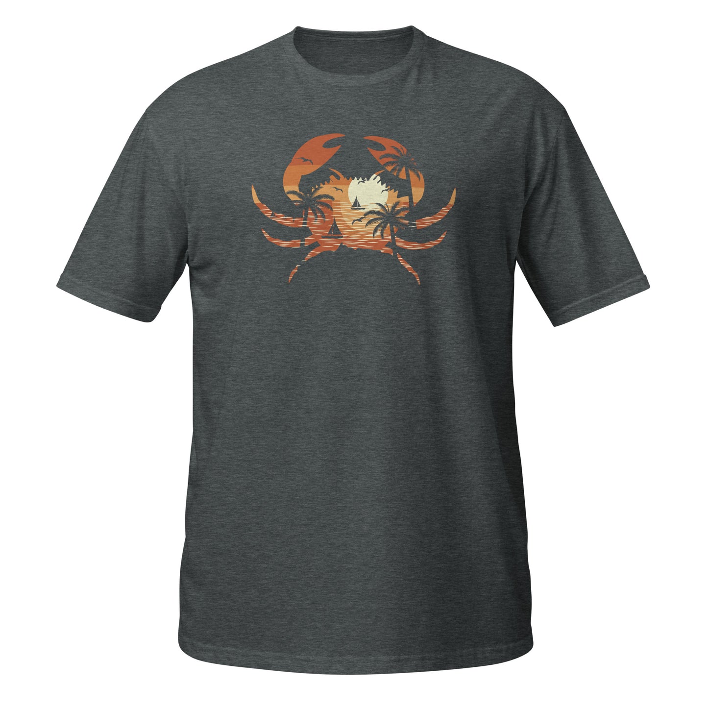 Camiseta con gráfico de cangrejo al atardecer tropical
