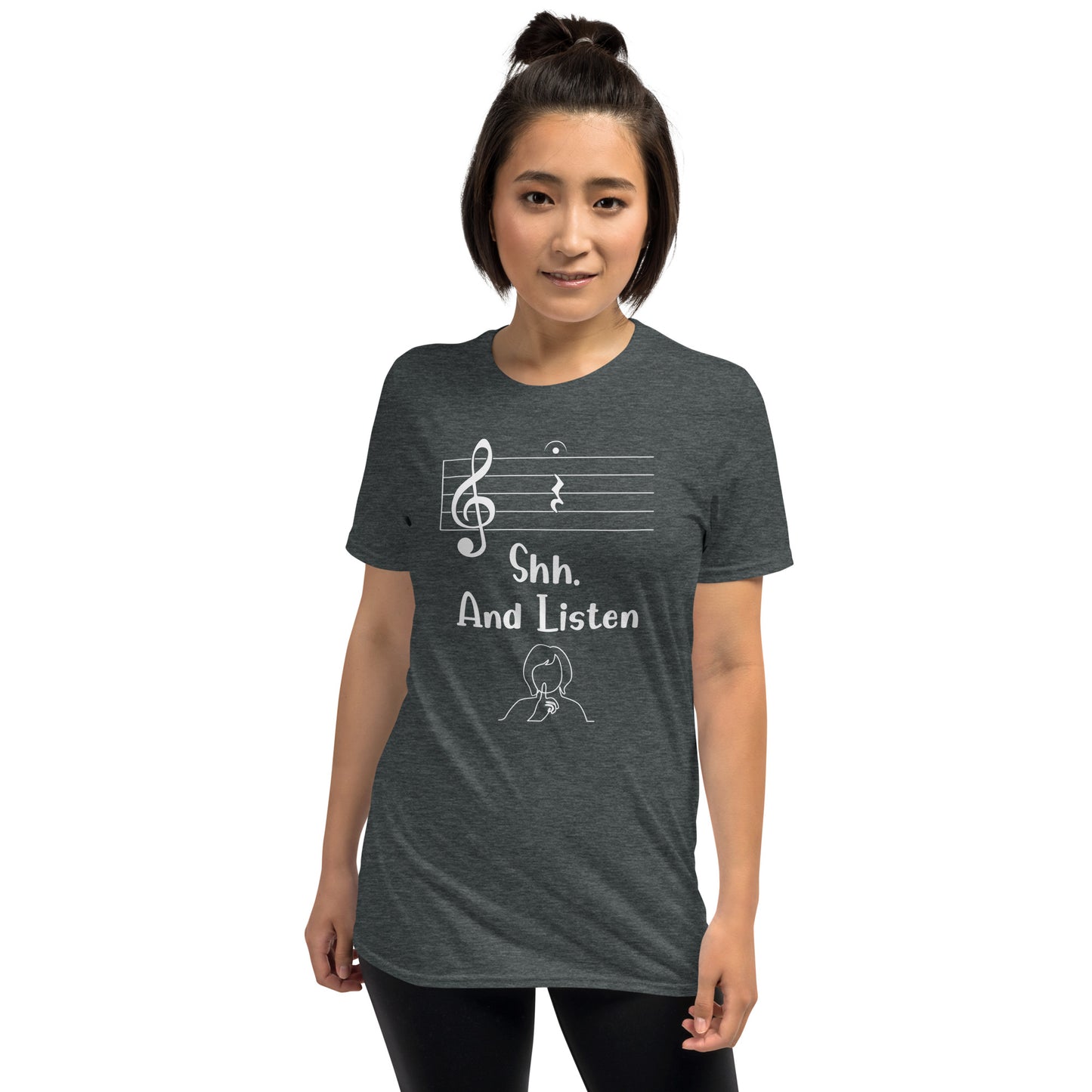 Camiseta musical "Shhh y escucha" (Escucha en tonos apagados)