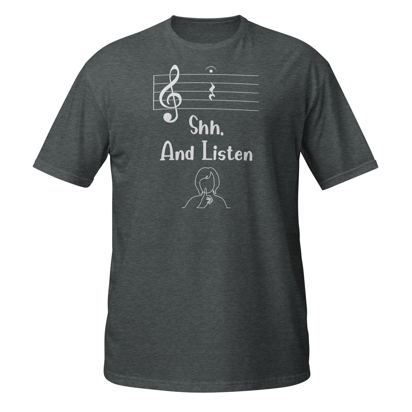 Camiseta musical "Shhh y escucha" (Escucha en tonos apagados)