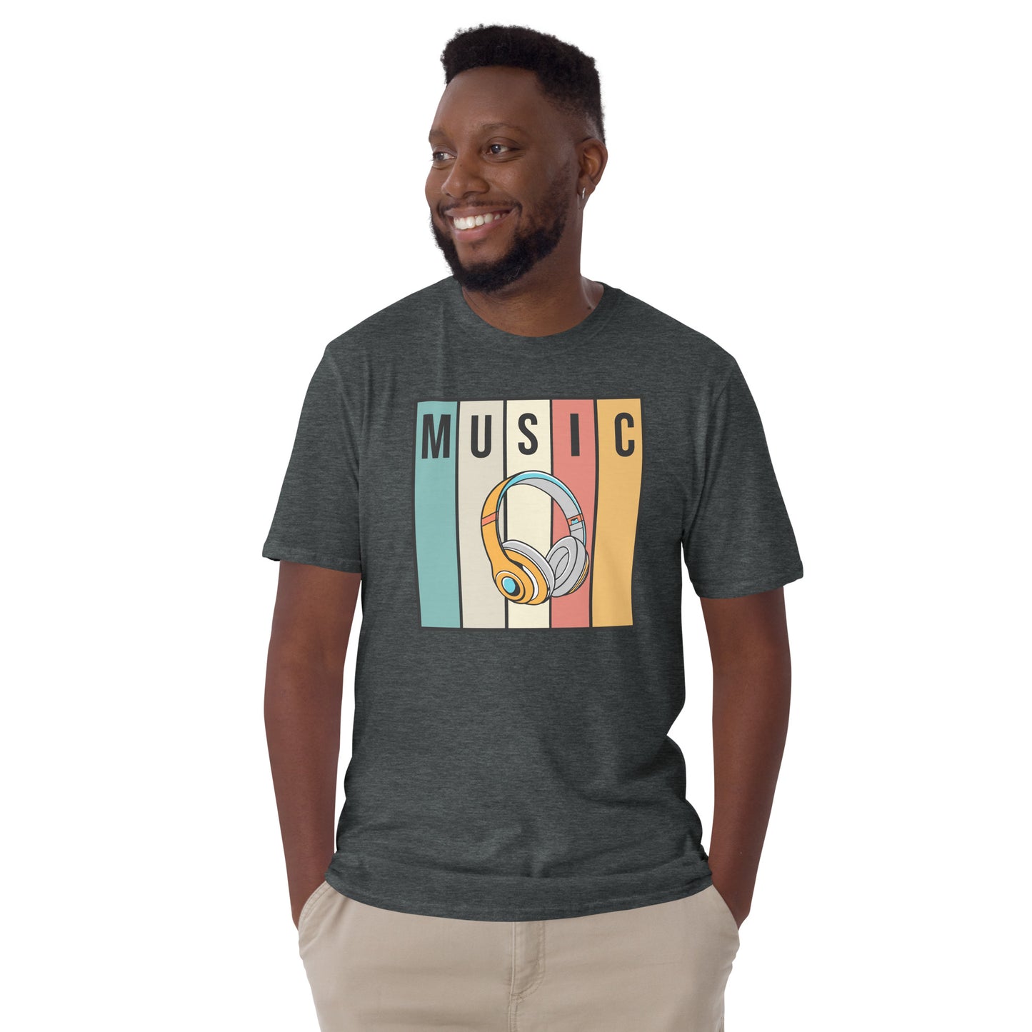 Camiseta con auriculares de música retro