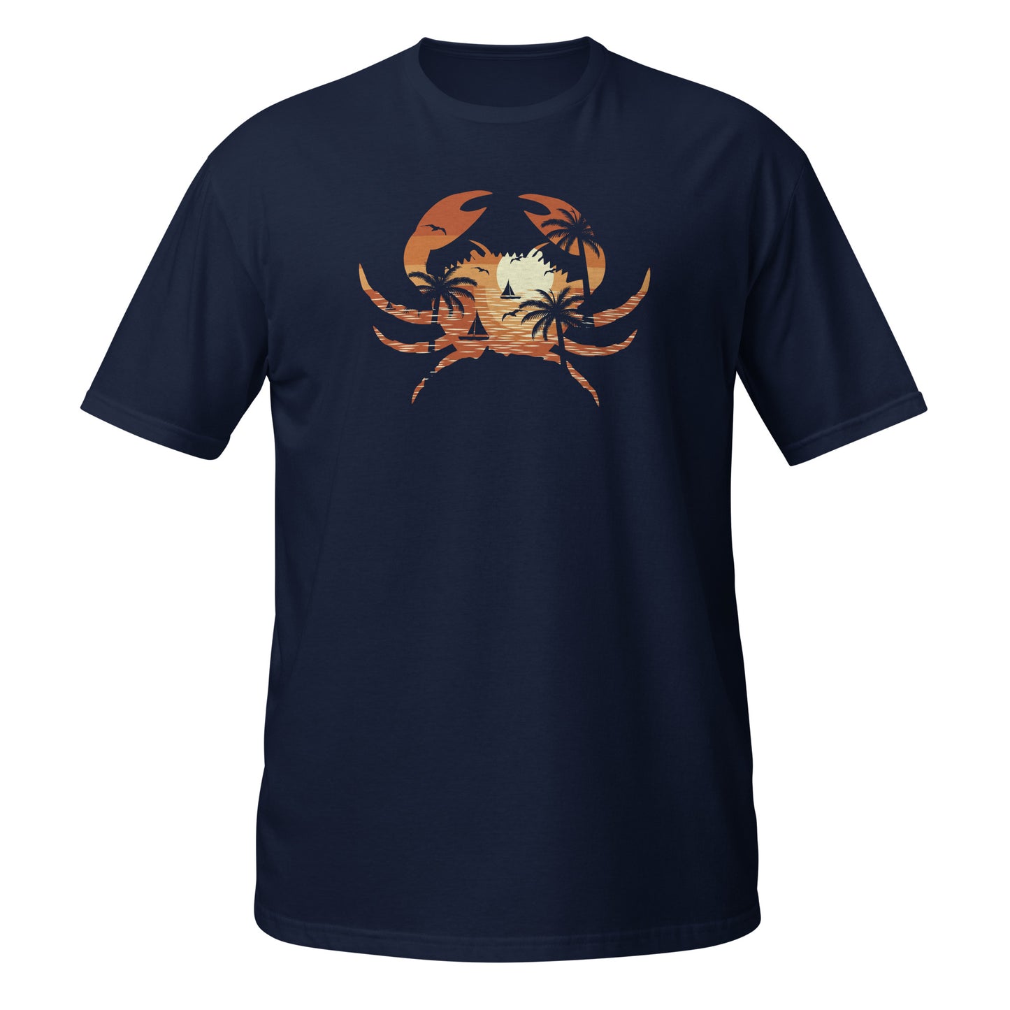 Camiseta con gráfico de cangrejo al atardecer tropical