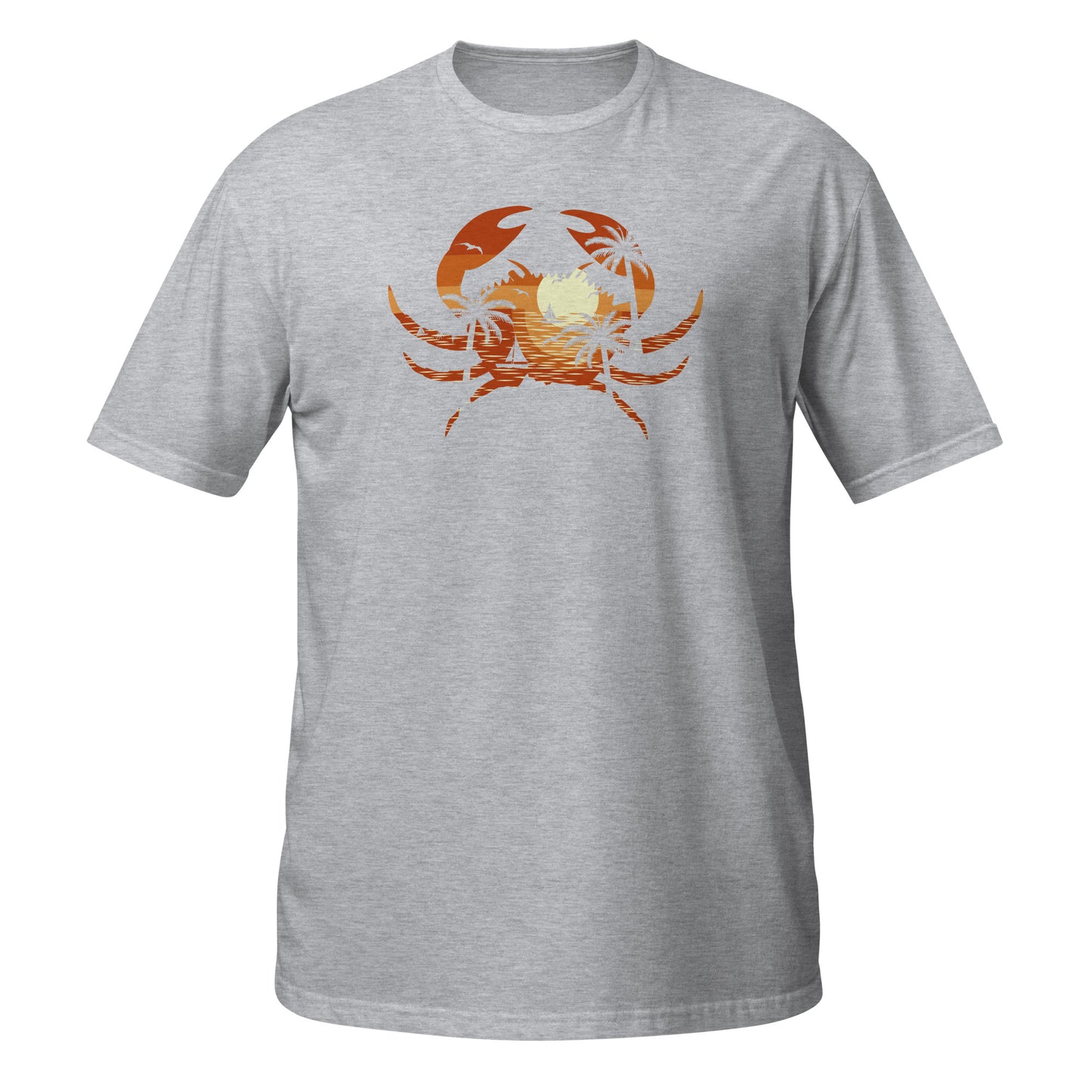 Camiseta con gráfico de cangrejo al atardecer tropical