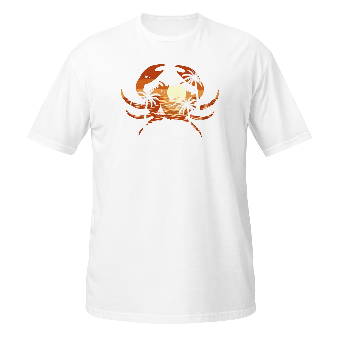 Camiseta con gráfico de cangrejo al atardecer tropical