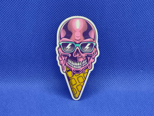 Skull Ice Cream Vinyl Sticker – Glossy Waterproof Goth Dessert Decal