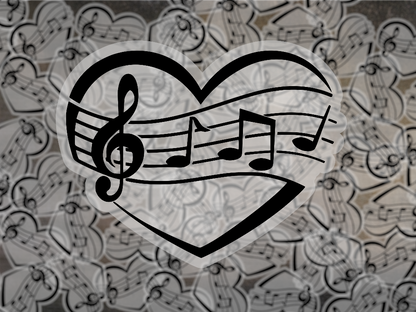 Pegatina de notas musicales en forma de corazón: vinilo duradero, resistente al agua, ideal para amantes de la música.