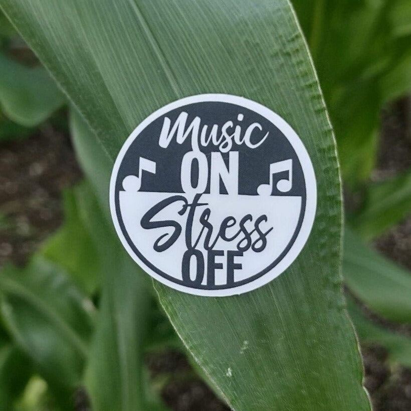 Music On Stress Off Vinyl Sticker - Matte, Waterproof, UV-Resistant, Perfect for Music Enthusiasts