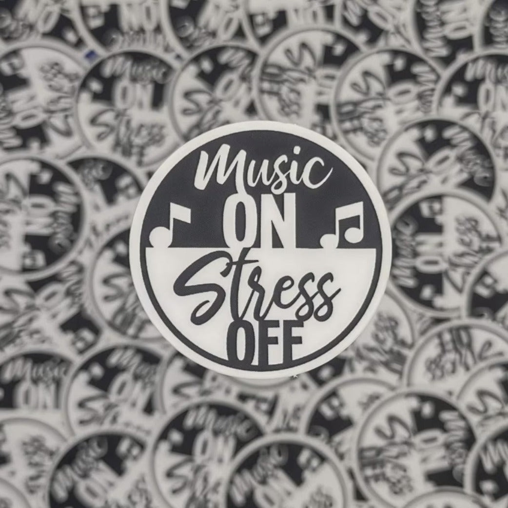 Music On Stress Off Vinyl Sticker - Matte, Waterproof, UV-Resistant, Perfect for Music Enthusiasts