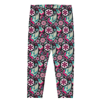 Leggings capri deportivos con estampado paisley en negro, rosa y azul