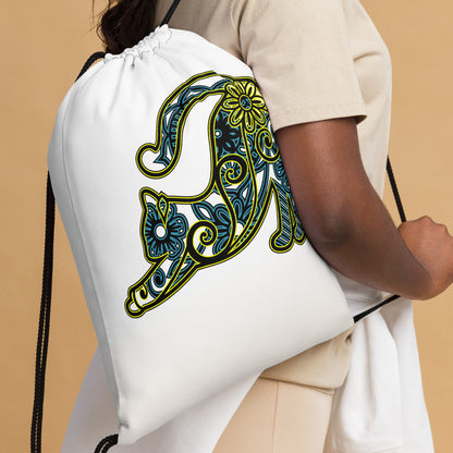 Bolsa con cordón de gatito con diseño de mandala estirable