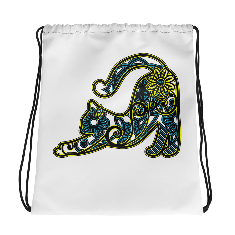 Mandala Stretching Kitty Cat Drawstring bag