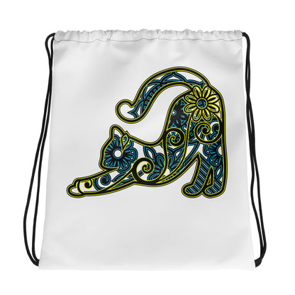 Bolsa con cordón de gatito con diseño de mandala estirable