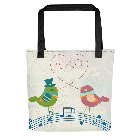 Bolsa de tela con música de pájaros del amor