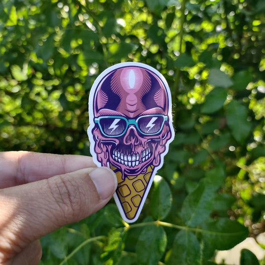 Skull Ice Cream Vinyl Sticker – Glossy Waterproof Goth Dessert Decal