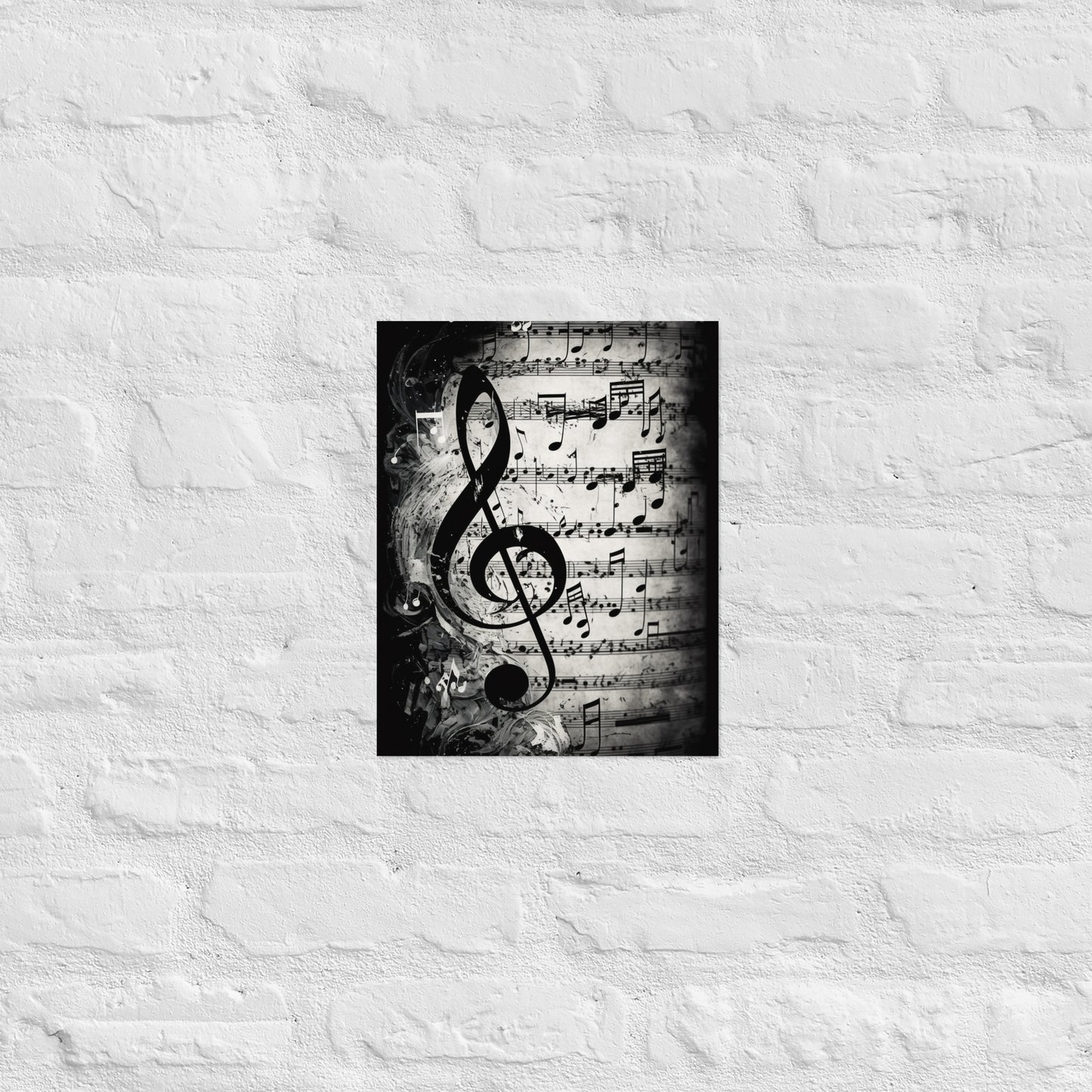 Monochrome Treble Clef Sheet Music Poster