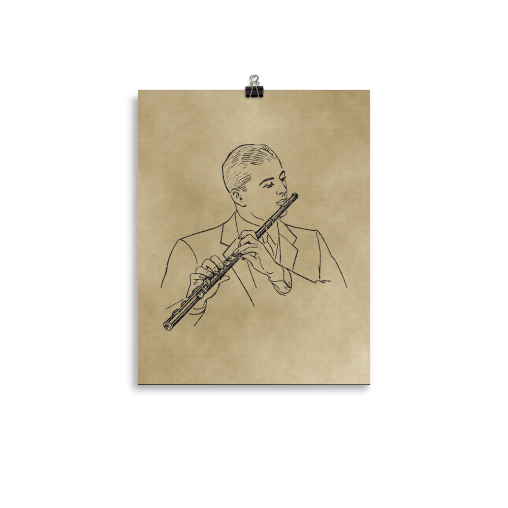 Vintage Flutist Line Art Poster