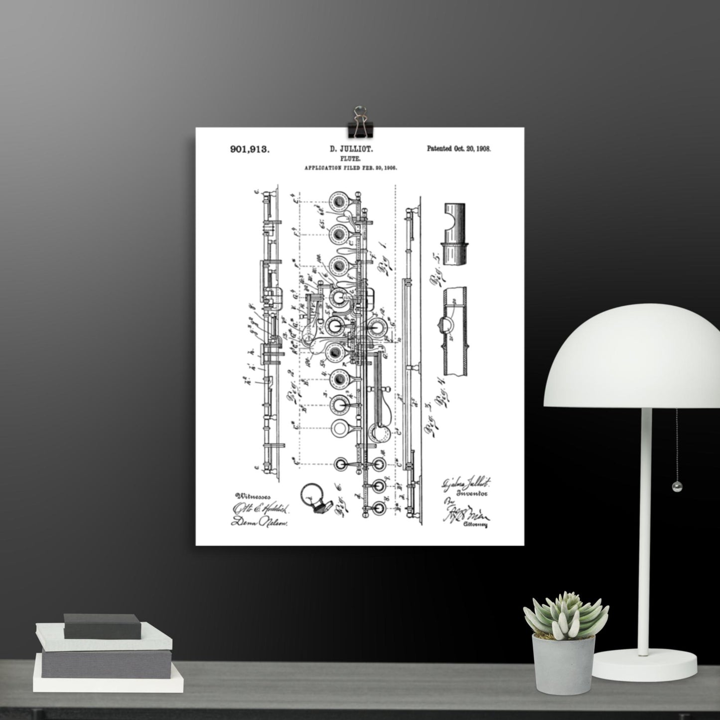 Vintage Flute Patent Poster - 1908 D. Julliot Patent Print