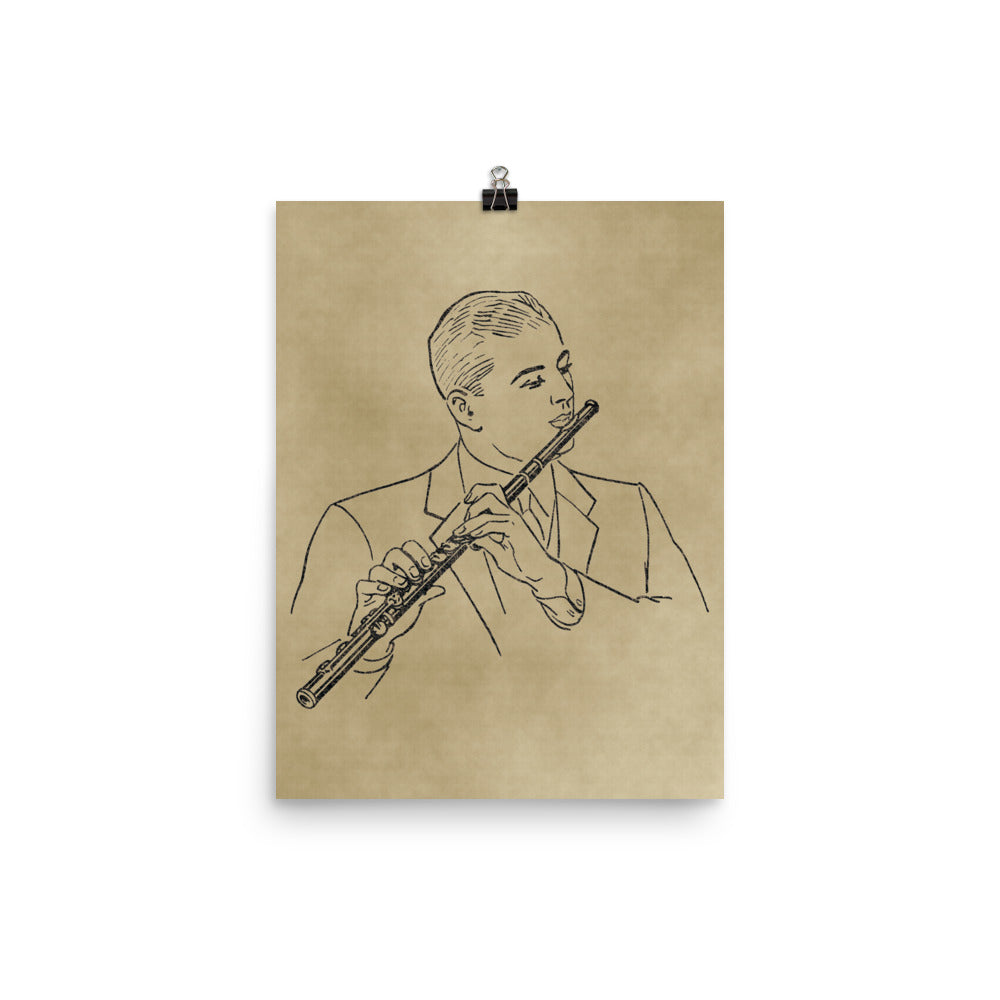 Vintage Flutist Line Art Poster