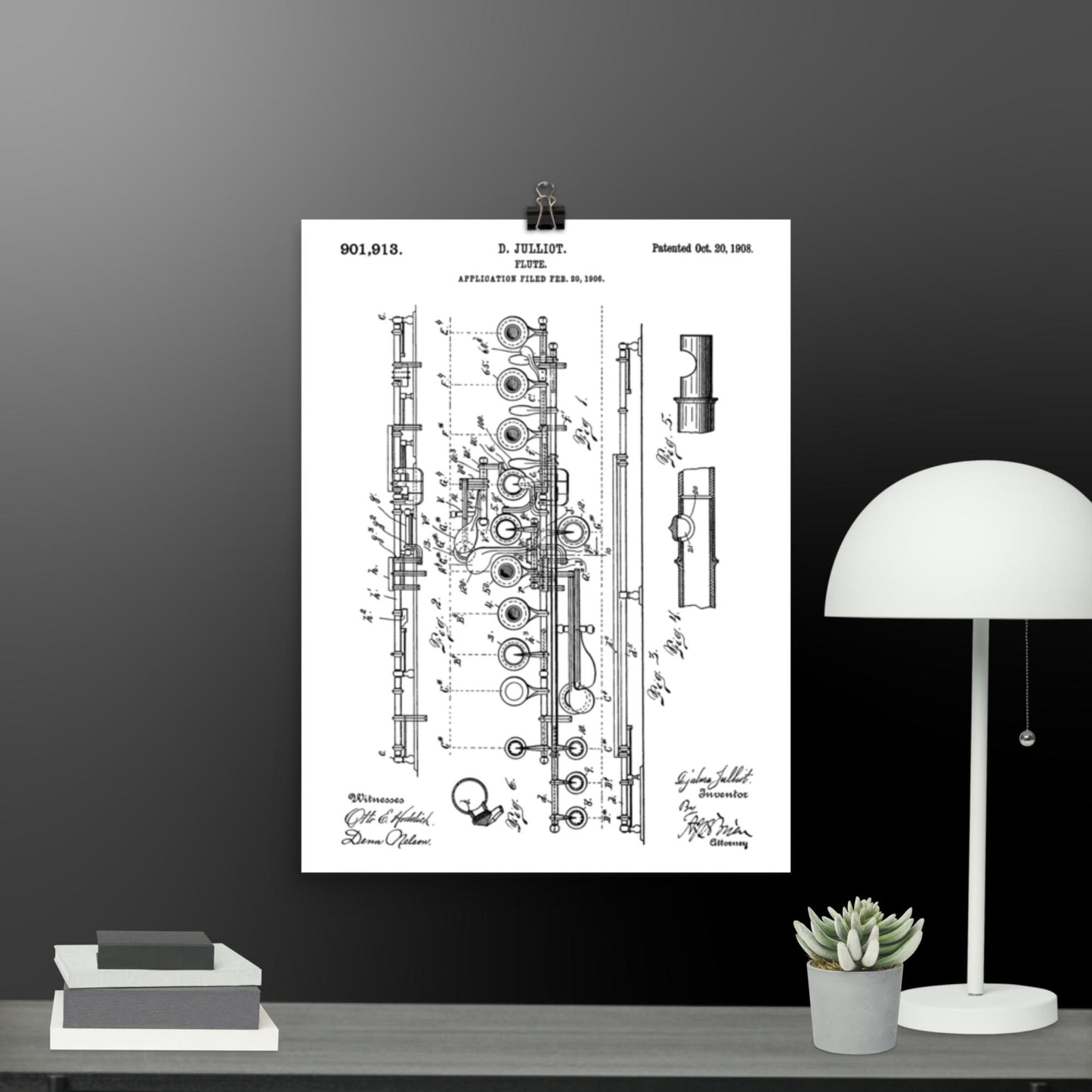 Vintage Flute Patent Poster - 1908 D. Julliot Patent Print