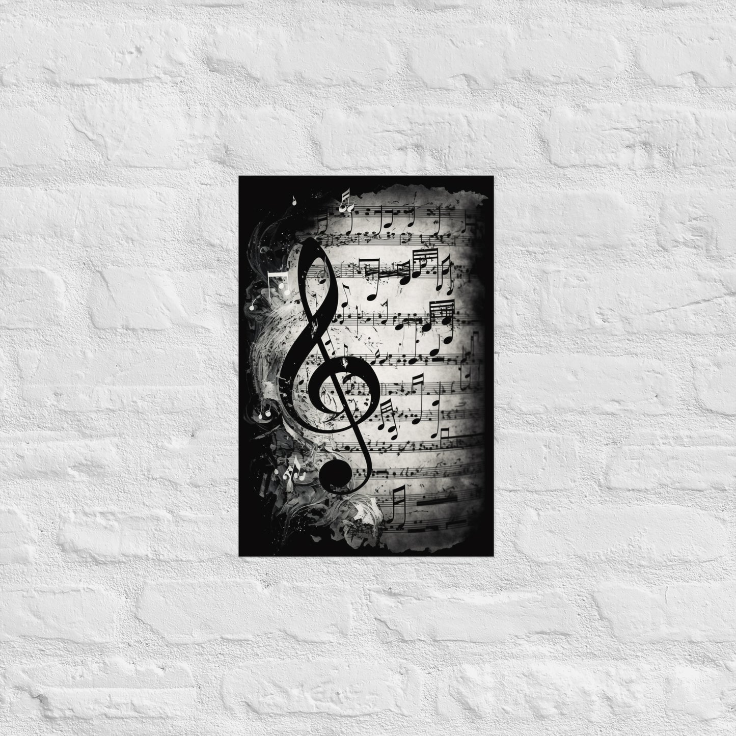 Monochrome Treble Clef Sheet Music Poster