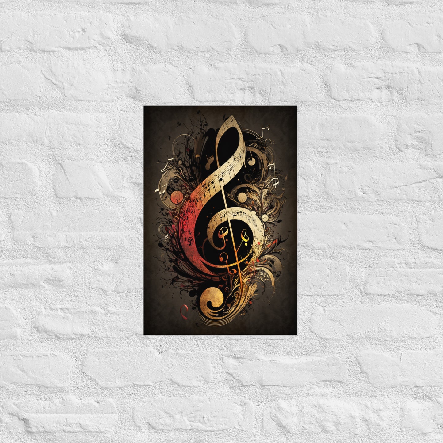 Abstract Treble Clef Fire Poster