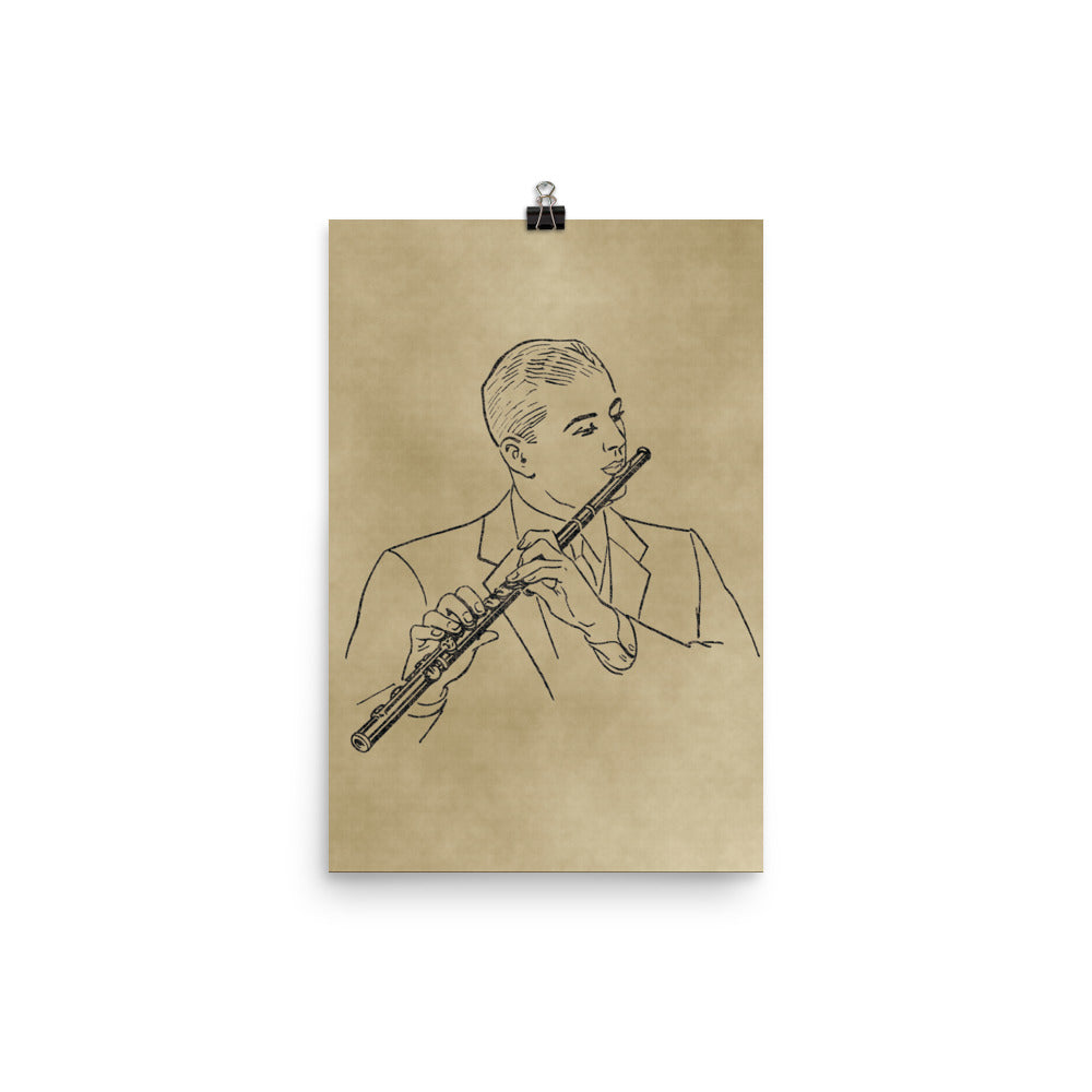 Vintage Flutist Line Art Poster