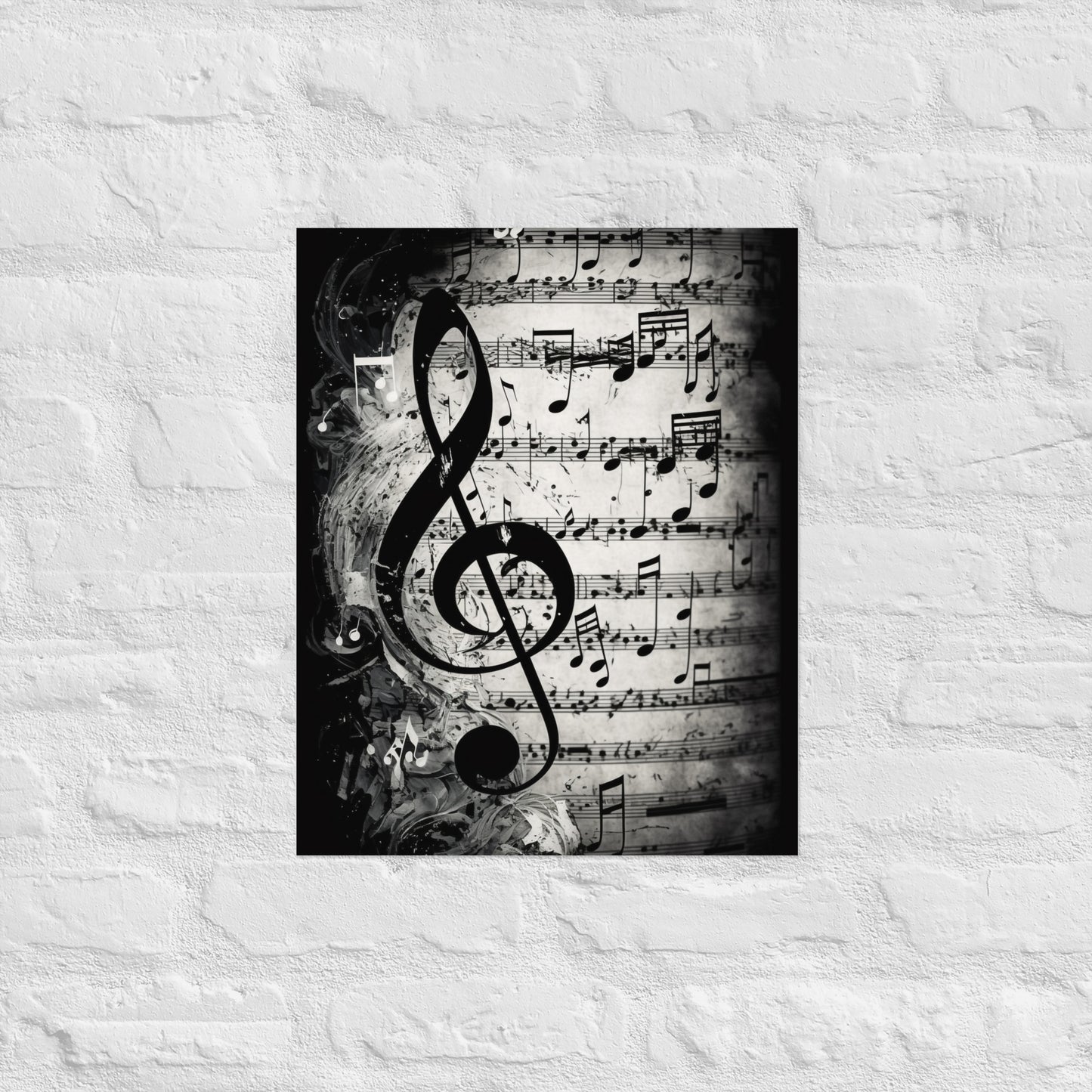 Monochrome Treble Clef Sheet Music Poster