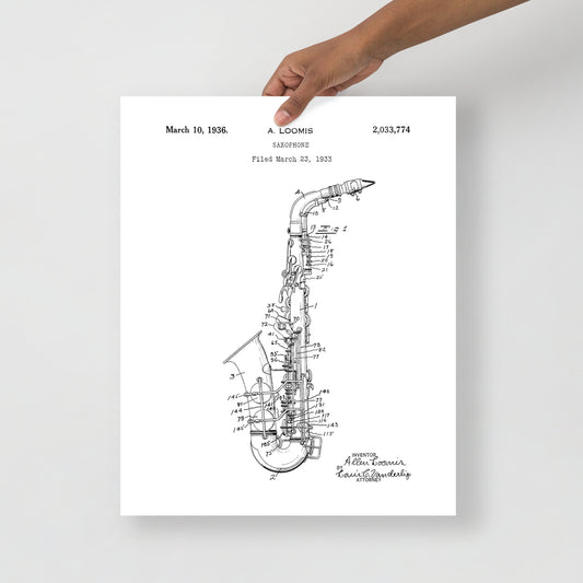 Vintage Saxophone Patent Poster - 1936 A. Loomis Patent Print