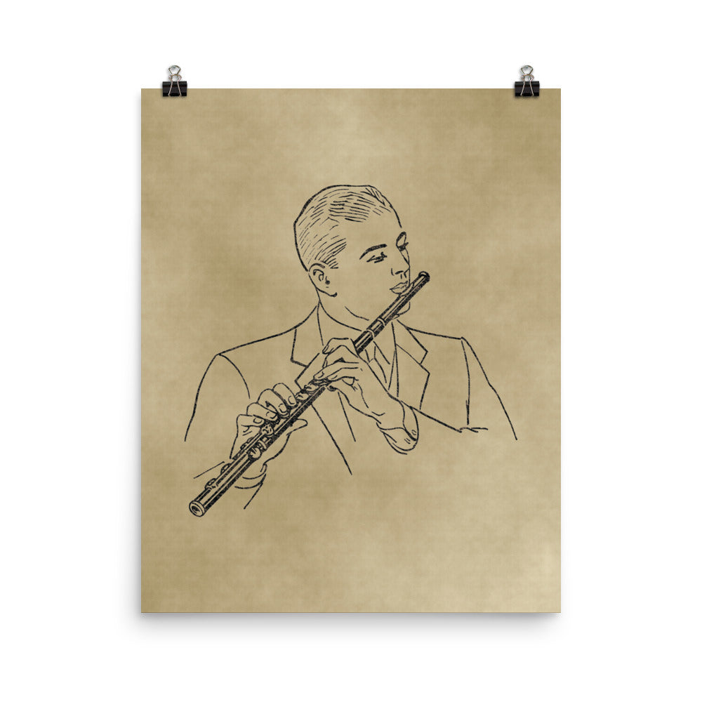 Vintage Flutist Line Art Poster