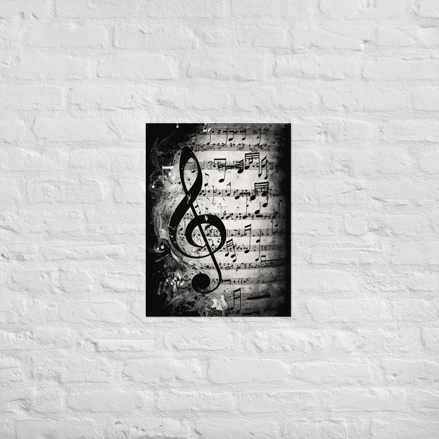 Monochrome Treble Clef Sheet Music Poster