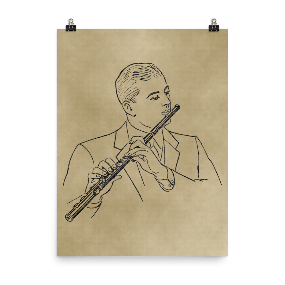 Vintage Flutist Line Art Poster