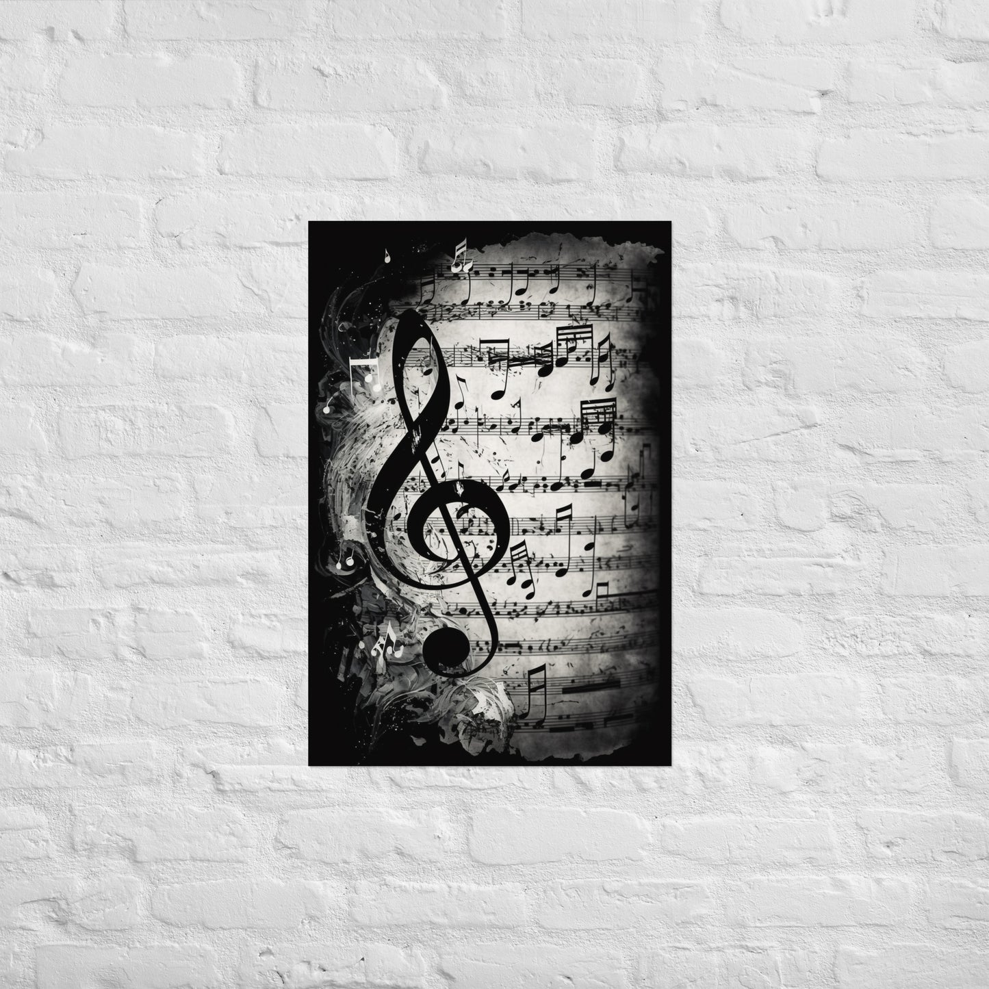 Monochrome Treble Clef Sheet Music Poster