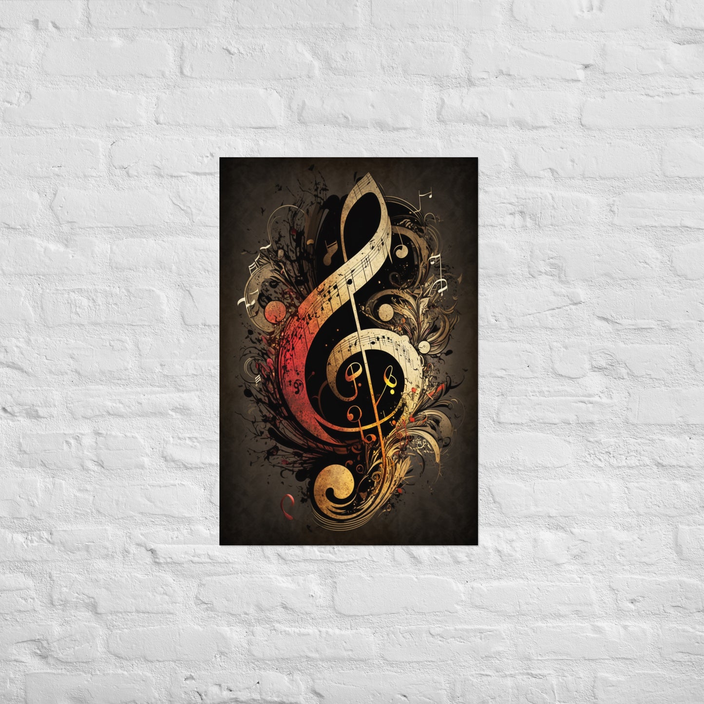 Abstract Treble Clef Fire Poster