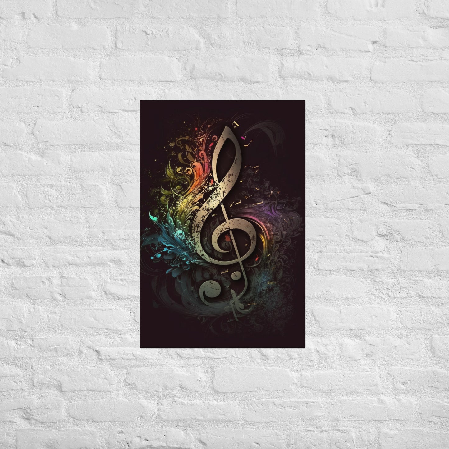 Vibrant Treble Clef Splash Poster