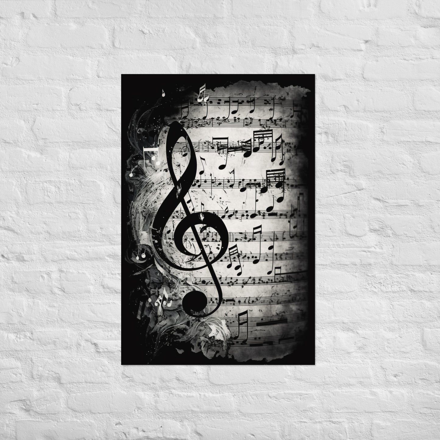 Monochrome Treble Clef Sheet Music Poster