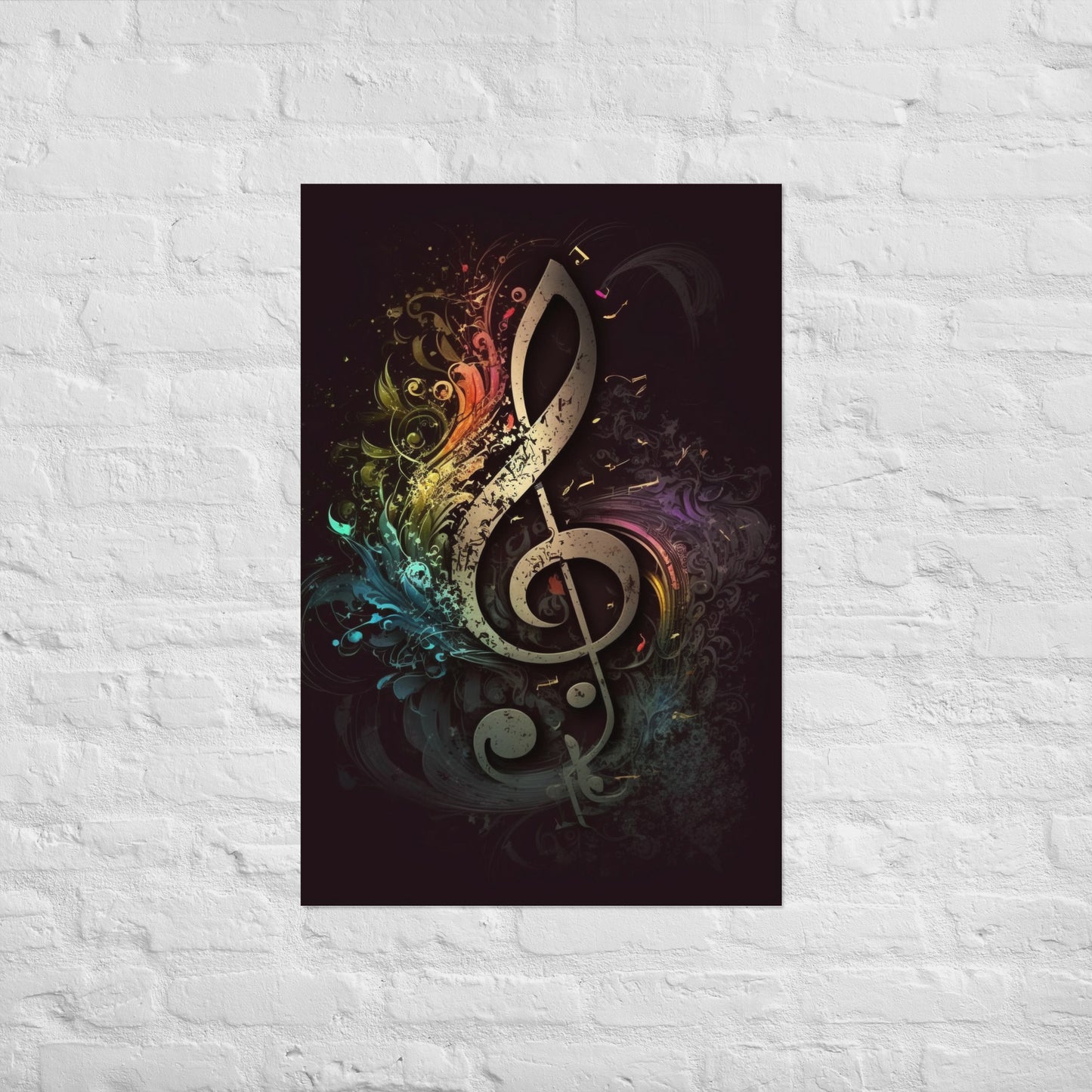 Vibrant Treble Clef Splash Poster