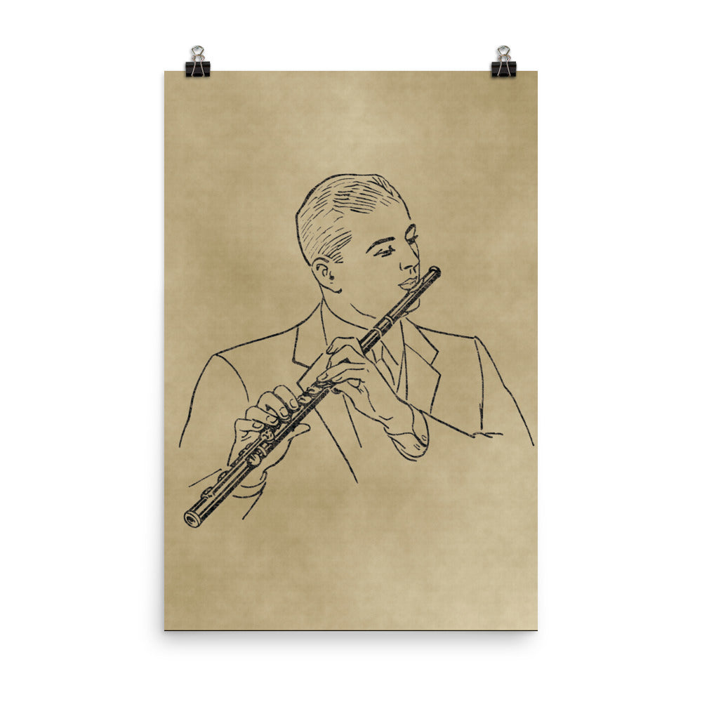 Vintage Flutist Line Art Poster