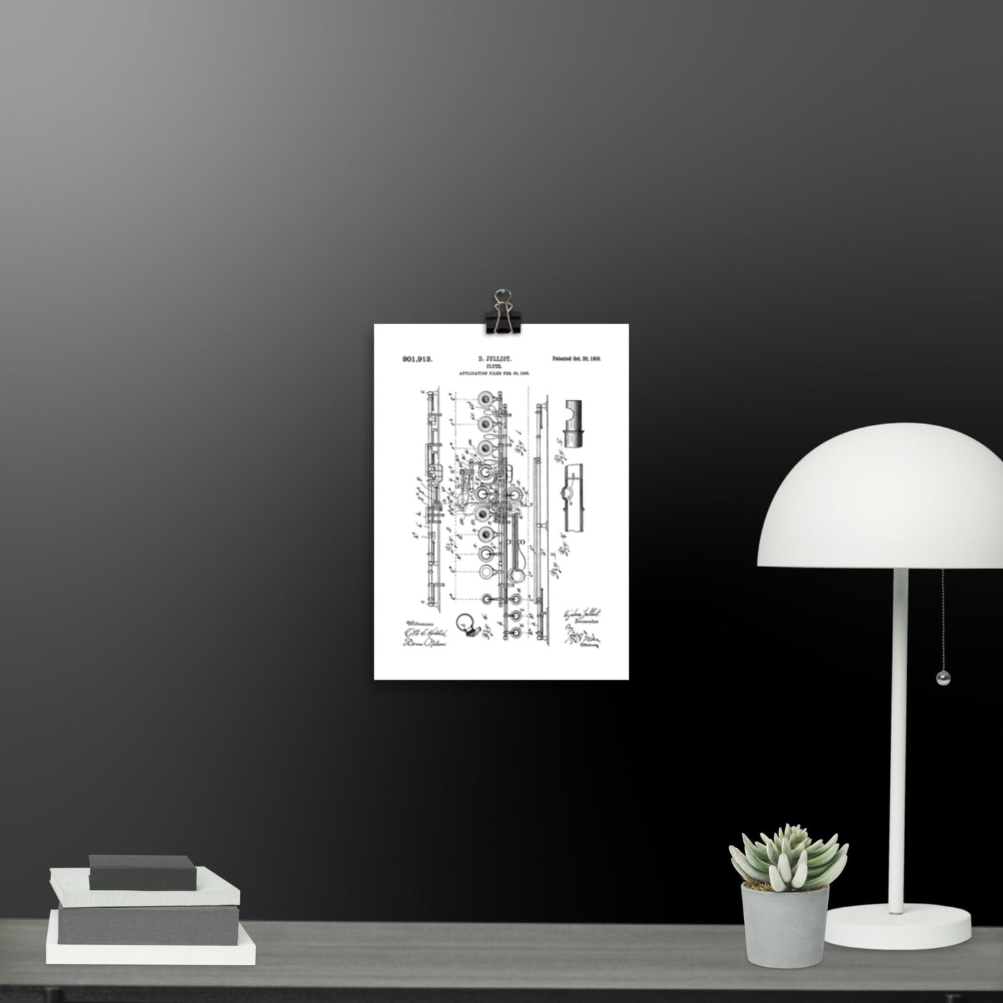 Vintage Flute Patent Poster - 1908 D. Julliot Patent Print